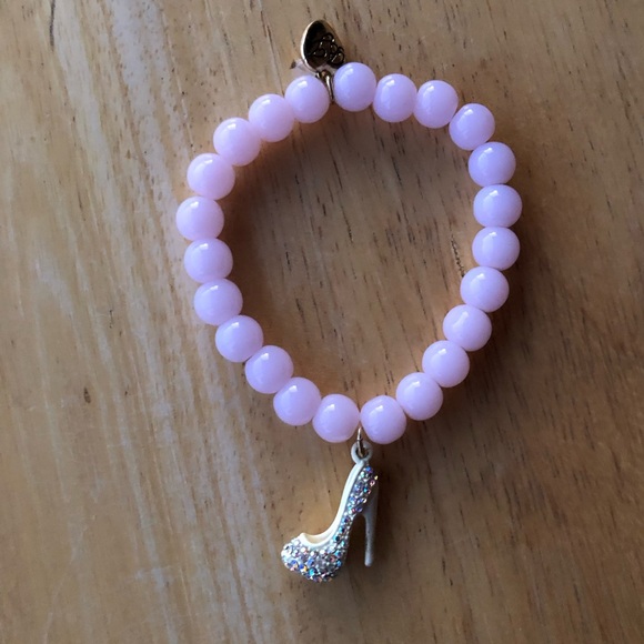 Cute Betsey Johnson Pink Charm Bracelet Bling Pump Shoe Bead Stretch Rhinestones - Picture 1 of 7